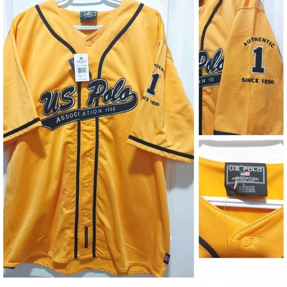 NWT US Polo Association 1890 #1 Baseball Jersey Mens Size Large Yellow